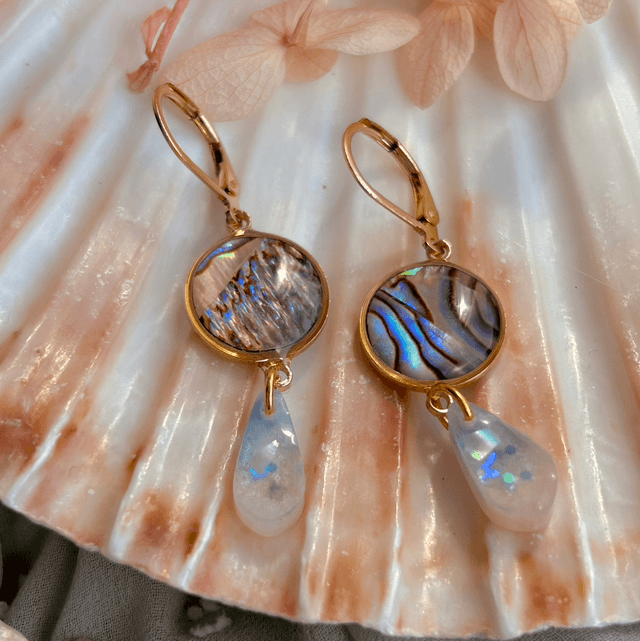 Teardrop earrings with Abalone Shells and Gold Plated Earring Wires