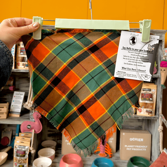 Pet Pooch Boutique Frayed Squirrel Chaser Plaid Bandana - Medium/Large