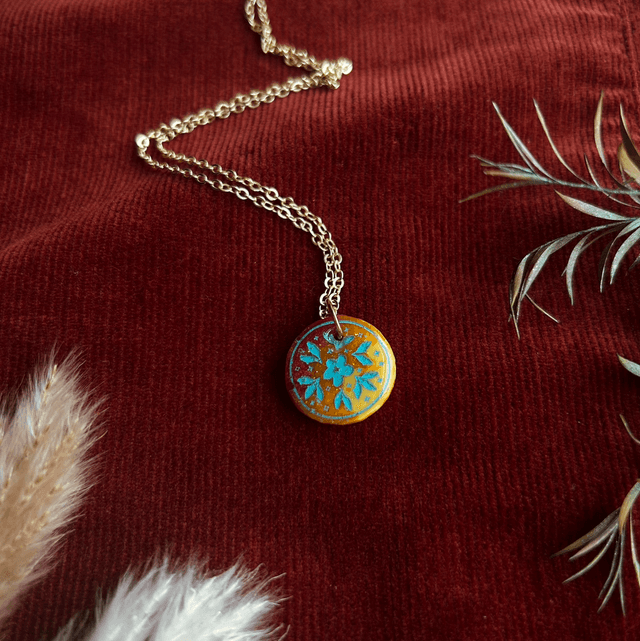 Full Moon Necklace with Turquoise Floral Detail